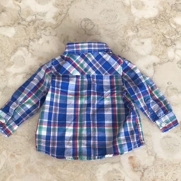 Joe Fresh Cotton Plaid Oxford Shirt 6-12 M - Picture 2 of 4